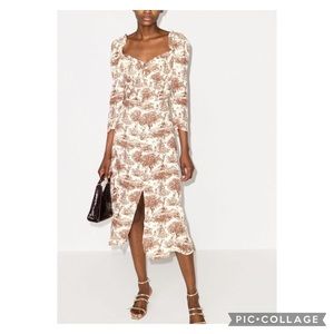 Reformation Fairway Long Sleeve Midi Dress Toile Rousseau Brown